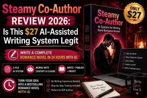 A modern workspace showcasing the creative process behind the Steamy Co-Author writing system.