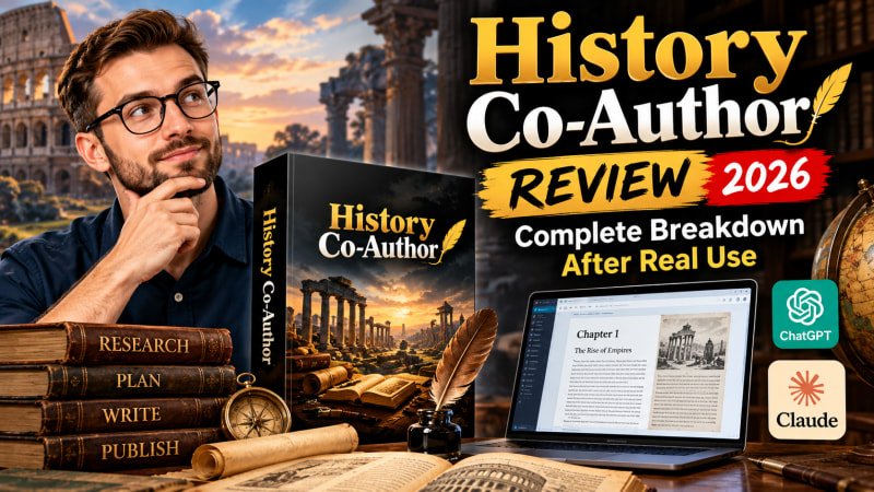 Open book merging with digital elements representing history co-author concepts.